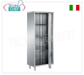 Mueble para vajilla en acero inoxidable 304 con puerta abatible y 3 estantes intermedios, Fondo 60 cm - Alto 200 cm