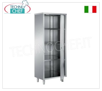 Mueble lavavajillas de acero inoxidable 304 con puerta abatible y 3 estantes intermedios, Fondo 70 cm, Alto 200 cm