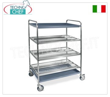 Carro escurridor de platos y vasos de 3 niveles con cesta escurridora de cristal, dim.mm.870x620x1590h