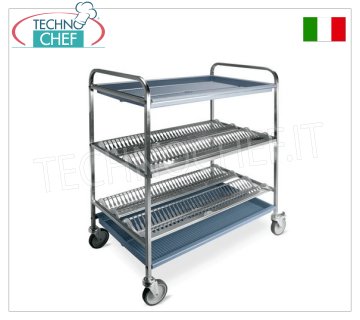 Carro escurridor de platos y vasos de 2 niveles con cesta escurridora de cristal, dim.mm.870x620x1210h