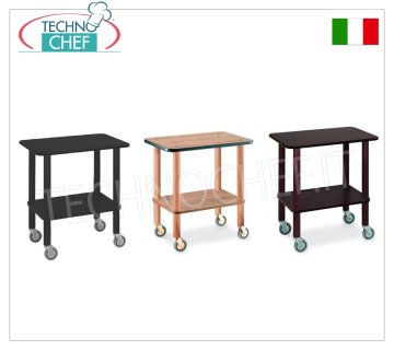Carrito Gueridon en madera maciza y estantes de melamina, dim.mm.710x460x780h