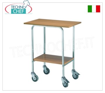 Carrito Gueridon con montantes de acero inoxidable, estantes de melamina y 2 ruedas con freno, dim.mm 700x450x800h