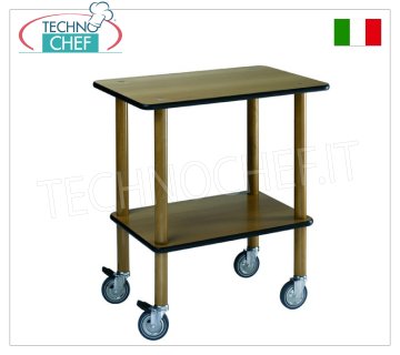 Carrito Gueridon con estructura de madera maciza, 2 estantes, dim.mm 700x450x800h