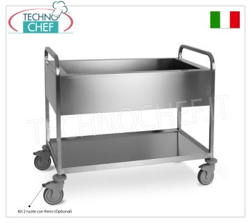 Carro de acero inoxidable para recogida selectiva de residuos, depósito estanco más grifo, 1 estante de servicio dim.mm.1170x630x940h