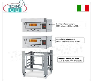 Horno de pizza a gas modular, línea ECO GAS, cámara para 6 pizzas de 61x94 cm con suelo refractario.