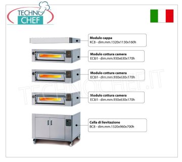 Horno eléctrico de pizza para 6 pizzas, espesor 300 mm, cámara de 930 x 630 mm