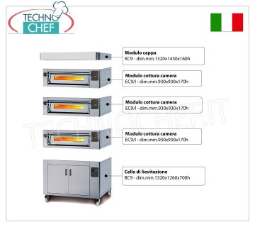 Horno de pizza eléctrico para 9 pizzas de 300 mm, cámara de 930x930 mm
