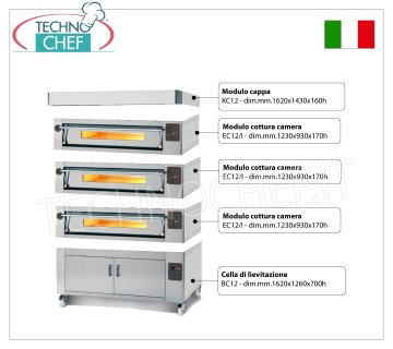 Horno eléctrico de pizza para 12 pizzas, espesor 300 mm, cámara de 1230 x 930 mm