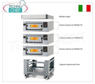 Horno de pizza eléctrico para 6 pizzas, espesor 300 mm, cámara 600x900 mm