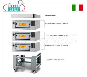 Horno eléctrico de pizza para 8 pizzas, espesor 300 mm, cámara de 600 x 1200 mm