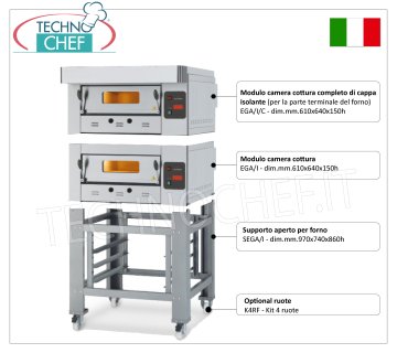 Horno de pizza a gas para 4 pizzas de 300 mm, cámara de 610x640 mm