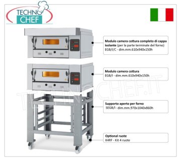 Horno de pizza a gas para 6 pizzas de 300 mm, cámara de 610x940 mm