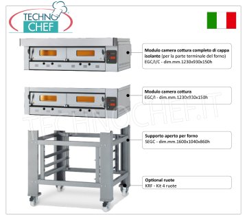 Horno de pizza a gas para 12 pizzas de 300 mm, cámara de 1230x930 mm