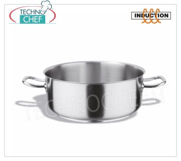 Technochef - Cacerola baja en acero inoxidable con 2 asas, profesional para inducción Cacerola baja con 2 asas de acero inoxidable, capacidad 1,5 litros, también adecuada para placas de inducción, diám. cm.16 x 7,5h