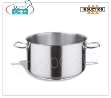 Technochef - Cacerola alta profesional de acero inoxidable para INDUCCIÓN, fondo de 3 capas Cazuela alta 2 asas de acero inoxidable, capacidad 2,1 litros, también apta para placas de inducción, diám. 16 x 11h cm