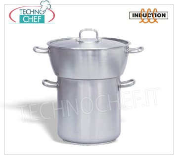 Technochef - Olla Cous-Cous, Acero Inoxidable, Profesional para Inducción Olla Cous-Cous Inox, cuscús redondeada con tapa, en acero inoxidable, capacidad 20/24 litros, también adecuada para placas de inducción, diámetro 40 cm / 32 x 20 / 32h