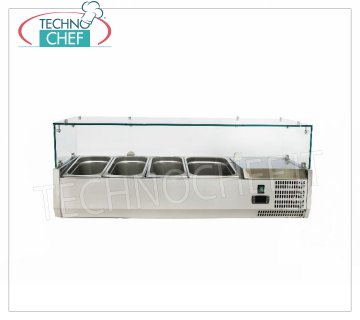 Vitrina para Ingredientes de Pizza, Refrigerada, 120 cm de largo, para 3 recipientes GN 1/3 + 1 recipiente GN 1/2,