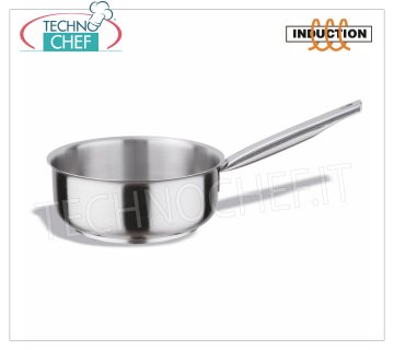 Technochef - Mango bajo de cacerola Inox 1, profesional para inducción Cacerola baja con 1 mango de acero inoxidable, capacidad 1,5 litros, también apto para placas de inducción, diám. cm.16 x 7,5h