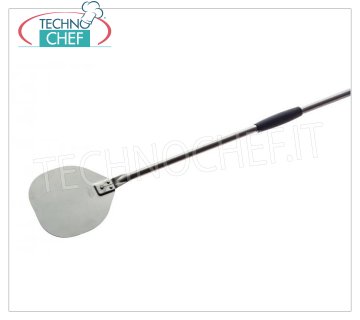 GI.METAL - Paletto de pizza reforzado de acero inoxidable, versión SUAVE, línea profesional Pala reforzada para girar y batir, versión SUAVE, de ACERO INOXIDABLE, con mango y mango de plástico negro deslizante, diámetro de 230 mm, longitud de mango de 1500 mm.
