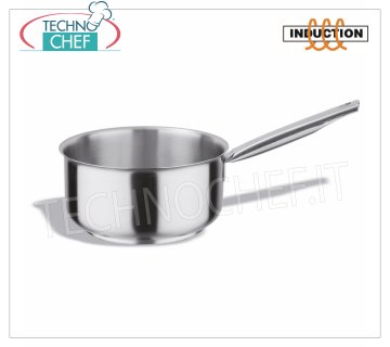 Technochef - Cacerola baja INOX 1 asa, Profesional para INDUCCIÓN Cazuela baja de acero inoxidable, 1 asa, capacidad 0,7 litros, también apta para placas de inducción, diám. 12 x 7h cm