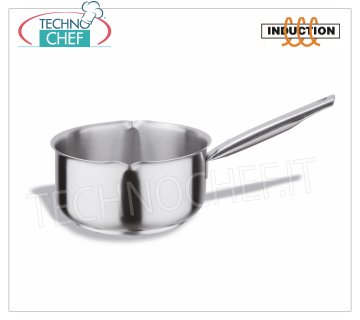 Technochef - Cacerola de acero inoxidable con boquillas, 1 mango, Profesional para inducción Cacerola de acero inoxidable con boquillas, capacidad 1,5 litros, también apto para placas de inducción, diámetro cm. 16 x 7,5 h