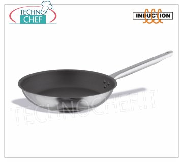 Technochef - Sartén Inox 1 mango antiadherente, profesional para inducción Bandeja antiadherente de acero inoxidable con 1 asa, también adecuada para placas de inducción, diámetro cm. 18 x 3,5 h