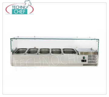 Vitrina para ingredientes de pizza, refrigerada, 140 cm de largo, para 4 recipientes GN 1/3 + 1 recipiente GN 1/2