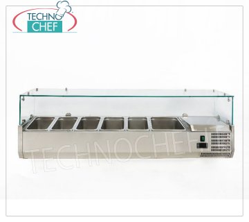 Vitrina para Pizza Ingredientes, Refrigerada, 150 cm de largo, para 5 contenedores GN 1/3 + 1 contenedor GN 1/2