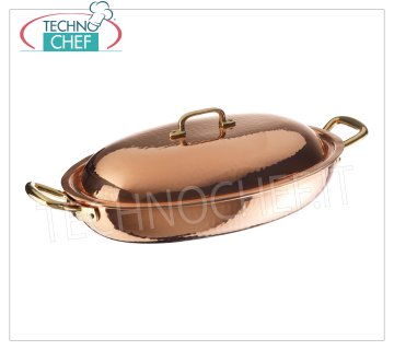 Technochef - Estaño ovalado de cobre estañado con tapa Bandeja ovalada de cobre con tapa, interior estañado, Serie 15300, dim.mm.380x260, altura 110 mm.