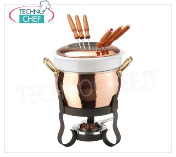 Technochef - Juego de fondue de cobre estañado internamente, 11 piezas Juego de fondue de cobre con horquillas incluidas, interior estañado, serie 15400, diámetro 160 mm, altura 260 mm.