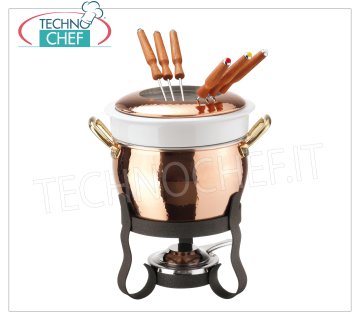 Juego de fondue de cobre estañado interiormente, 11 piezas, 160 mm de diámetro, 260 mm de altura.