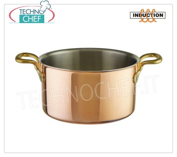 Technochef - COBRE TRIPLE CAPA Cacerola alta, INOX interno, 2 asas, para INDUCCIÓN Cacerola alta en TRIPLE LAYER COPPER 2 asas, interior de acero inoxidable, Serie 15500, adecuada para PLACAS DE INDUCCIÓN, capacidad 1,6 litros, diámetro 160 mm, altura 80 mm.