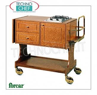 Forcar - CARRO FLAMBA con 2 QUEMADORES SEPARADOS, color NOGAL, Mod.CL2752 Carro flambeado de madera multiestrato teñido NOGAL, con 2 fuegos, trampilla lateral, portabotellas, compartimento inferior con puerta abatible, 2 cajones y estante inferior, dim.mm.1070x580x910h