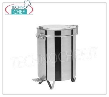 Cubo de basura de acero inoxidable con ruedas, capacidad 50 lt.