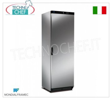 MONDIAL FRAMEC - Armario Frigorífico 1 Puerta, lt.380, Profesional, Clase D, Mod.KICPRX40LT Armario frigorífico 1 puerta MONDIAL FRAMEC, estructura exterior en chapa de acero inoxidable AISI 430, capacidad 380 litros, temperatura +2°/+10°, ventilado con evaporador ROLL BOND, Clase D, V. 230/1, Kw. 0,12, peso 74 kg, dim.mm.600x620x1872h