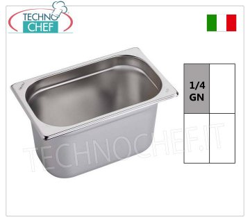 Cacerolas Gastronorm GN 1/4 en acero inoxidable, dimensiones 265 x 162 mm.