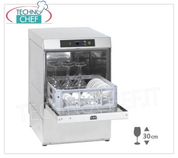 Lavavasos electrónico, cesta cuadrada cm 40x40, doble dosificador, altura útil máxima 30 cm