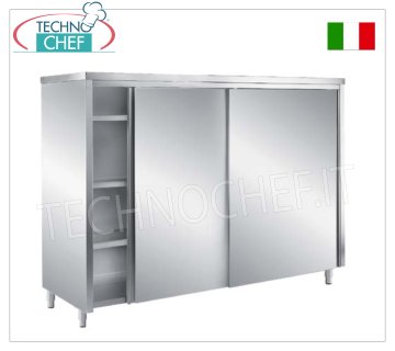 Mueble para vajilla en acero inoxidable 304 con puertas correderas y 3 estantes intermedios, Fondo 70 cm - Alto 200 cm