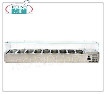 Vitrina refrigerada de ingredientes para pizza, 200 cm de largo, para 9 bandejas GN 1/3