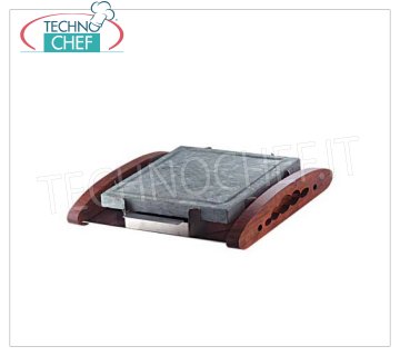 TECHNOCHEF - Pietra Ollare con soporte de placa, Mod.2020 / 25 Soapstone con soporte de marco de madera y acero inoxidable 18/10, dim.cm.34x30,5x4,5h