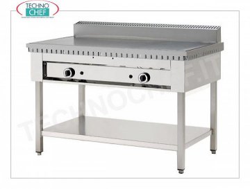 Cocina pequeña a GAS con PLACA CROMO SATINADO, Versión con Patas con Balda Inferior Cocina piadina a gas con placa de cromo satinado 600x600 para 4 piadinas, versión sobre patas con balda inferior, potencia térmica 6,7 ​​kw, dim. exterior mm 650x730x960h