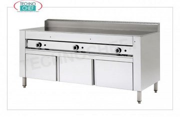 Pequeña cocina a GAS con PLACA DE COCCIÓN CROMO SATINADO, versión sobre Base Mueble Cocina a gas piadina, versión con soporte mueble, con placa CROMO SATINADO 600x600 para 4 piadinas, potencia térmica kw 6,7, dim. exterior mm 650x730x960h