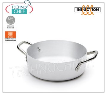 Technochef - CASSEROLE BAJA 2 asas en Aluminio Blanco para INDUCCIÓN CAJA BAJA con 2 asas en ALUMINIO PURO Espesor 3 mm, con FONDO para INDUCCIÓN 8 mm, diámetro 200 mm, inducción diámetro 145 mm, altura 70 mm, capacidad 2,5 litros.