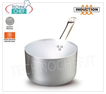 Technochef - CAJA ALTA 1 tirador en Aluminio Blanco para INDUCCIÓN CAJA ALTA con 1 asa en ALUMINIO PURO Espesor 3 mm, con FONDO para INDUCCIÓN 8 mm, diámetro 160 mm, inducción diámetro 110 mm, altura 80 mm, capacidad 1,5 lt.