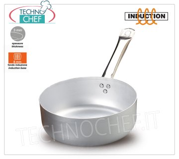 Technochef - CAJA BAJA 1 tirador de Aluminio Blanco para INDUCCIÓN CAJA BAJA con 1 asa en ALUMINIO PURO Espesor 3 mm, con FONDO para INDUCCIÓN 8 mm, diámetro 200 mm, inducción diámetro 145 mm, altura 70 mm, capacidad 2,5 litros.