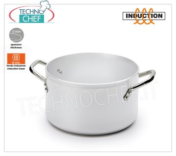 Technochef - ALTA CASSEROLE 2 asas en Aluminio Blanco para INDUCCIÓN CAJA ALTA con 2 asas en ALUMINIO PURO Espesor 3 mm, con FONDO para INDUCCIÓN 8 mm, diámetro 200 mm, inducción diámetro 145 mm, altura 115 mm, capacidad 3,3 litros.