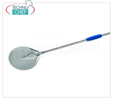 GI.METAL - Paletto para Pizza Inox, Versión SUAVE, Línea Profesional Palino para tornear y batir LISCIO, de ACERO INOXIDABLE, con mango de plástico azul y mango deslizante, diámetro 200 mm, longitud del mango 1500 mm.