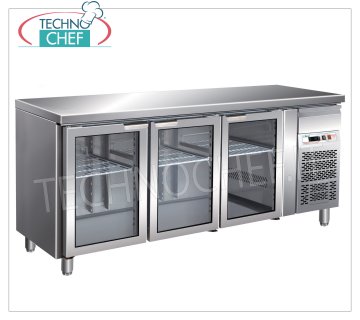 Forcar - Mesa Frigorífica 3 Puertas Cristal, 417 lt, Temp.-2°/+8°C, Ventilada, mod.G-GN3100TNG Mesa Frigorífica 3 Puertas Cristal y cajón neutro, Profesional, capacidad 417 litros, temperatura -2°/+8°C, Gastronorm 1/1, refrigeración ventilada, Gas R290, luz interior, V.230/1, Kw.0, 26 , peso 134 kg, dim.mm.1795x700x860h