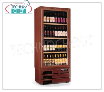 Technochef - Refrigerador WINE de 1 puerta para 80 botellas, ventilado, temperatura + 5 ° / + 16 ° C, Bodega de madera, profesional 1 puerta de vidrio, para 80 botellas, ventilada, temperatura + 5 ° / + 16 ° C, iluminación LED, V.230 / 1, Kw.0,65, peso 114 Kg, dim. mm.613x536x1922h
