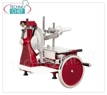 TECHNOCHEF - REBANADORA MANUAL DE VOLANTE, cuchilla Ø 300 mm, Profesional Cortafiambres manual vertical VOLANTE para Embutidos, diámetro hoja 300 mm, Colores Estándar: ROJO, NEGRO y CREMA o Personalizable bajo Pedido, dim.mm.600x720x740h.